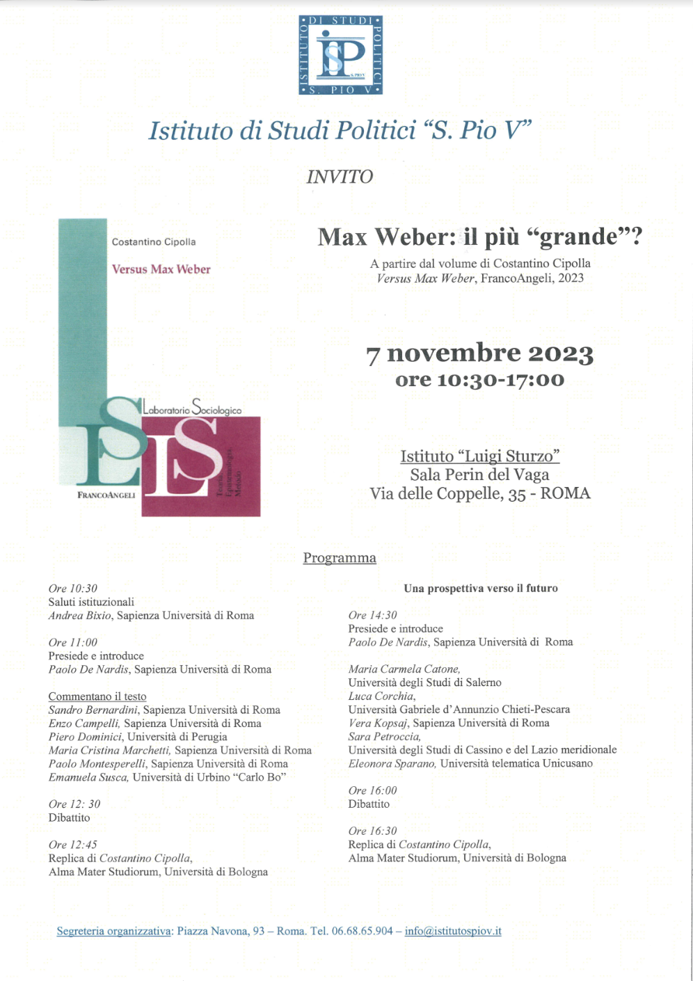Conferenza di presentazione del volume “Versus Max Weber”