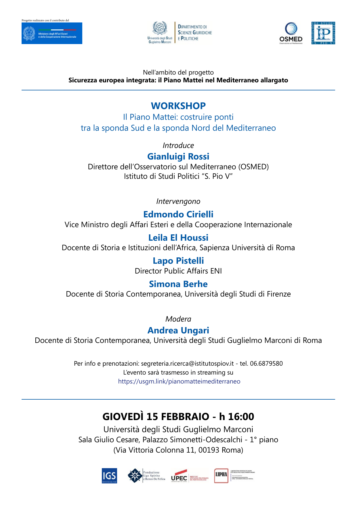 Workshop “Il Piano Mattei: costruire ponti tra la sponda Sud e la sponda Nord del Mediterraneo”